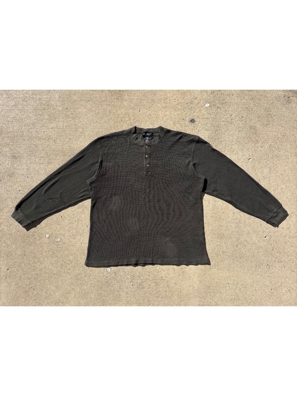 Vintage 90s Eddie Bauer Faded Green Waffle Henley Shirt L